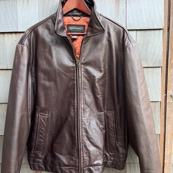 Vintage Men's Banana Republic Brown Leather Bomber Jacket Lined Size L - Picture 1 of 16